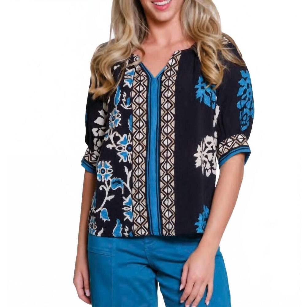 NEW TRU LUXE border print pull over top